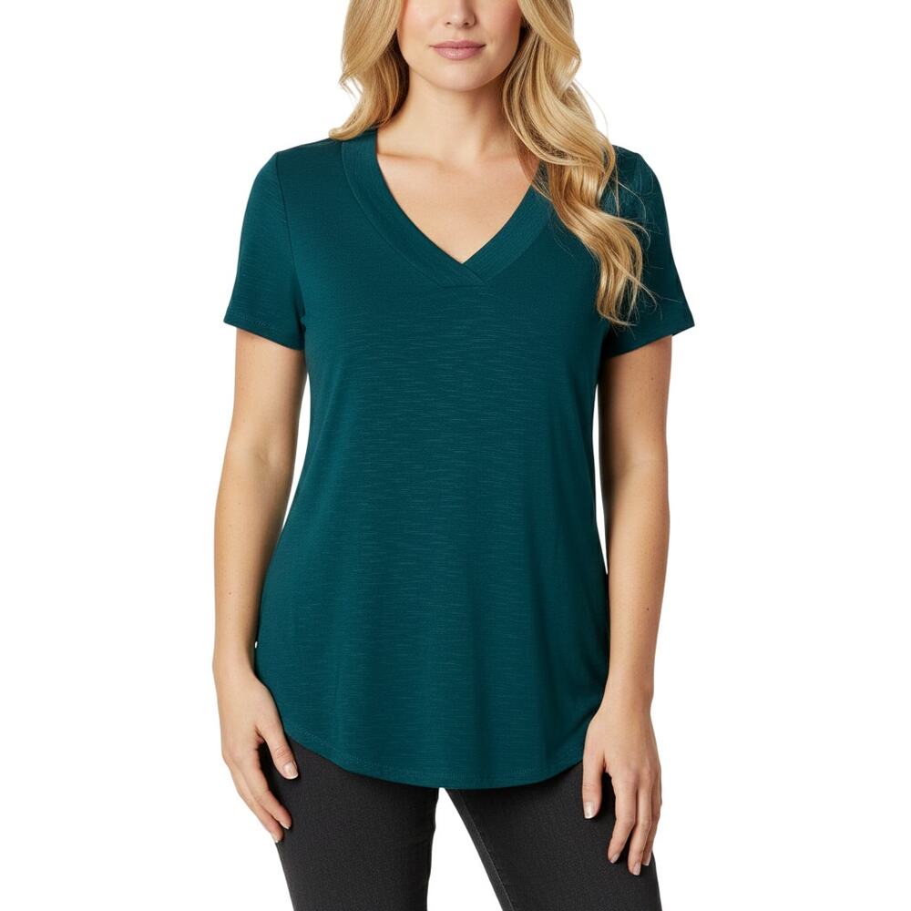 Market & Spruce Women’s Short Sleeve V-Neck Stretch Tee Green NWOT Size XS